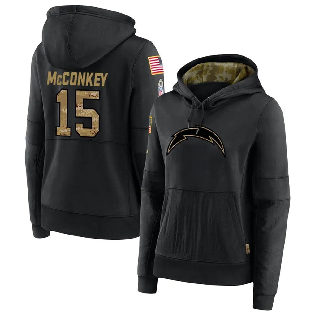 Perkns LA.Chargers #15 Ladd McConkey Player Salute to Service Black Hoodies Game Stitched Jerseys