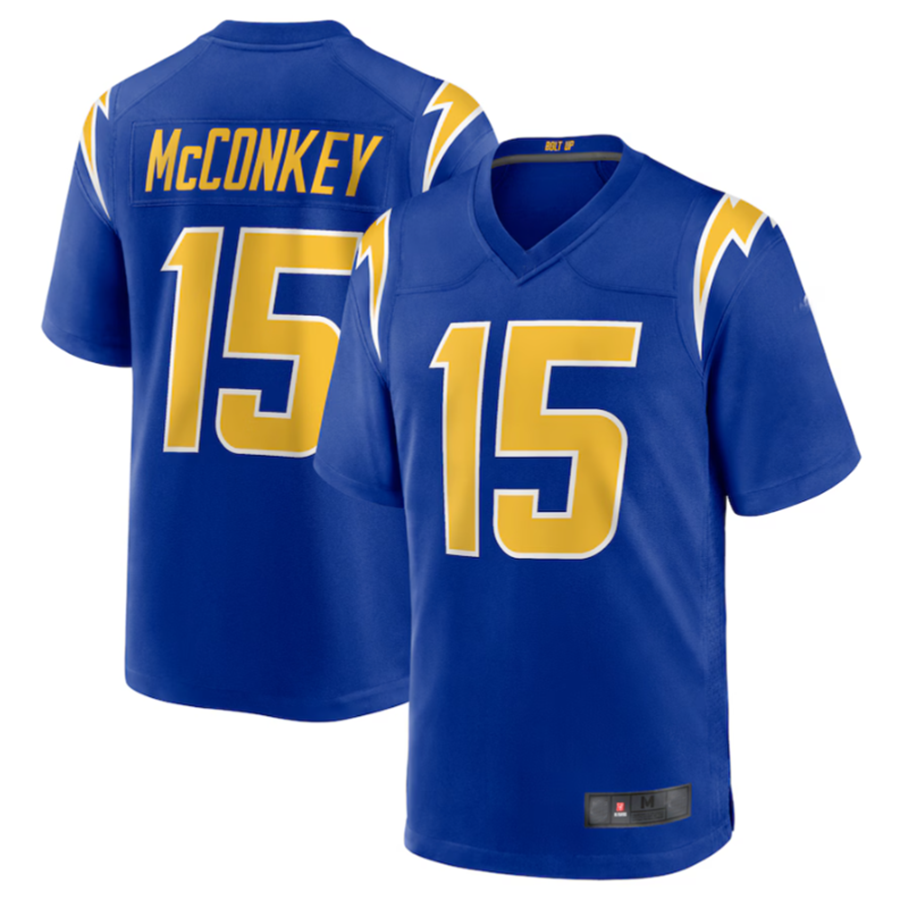 Perkns LA.Chargers #15 Ladd McConkey Royal Game Jersey Stitched Jerseys