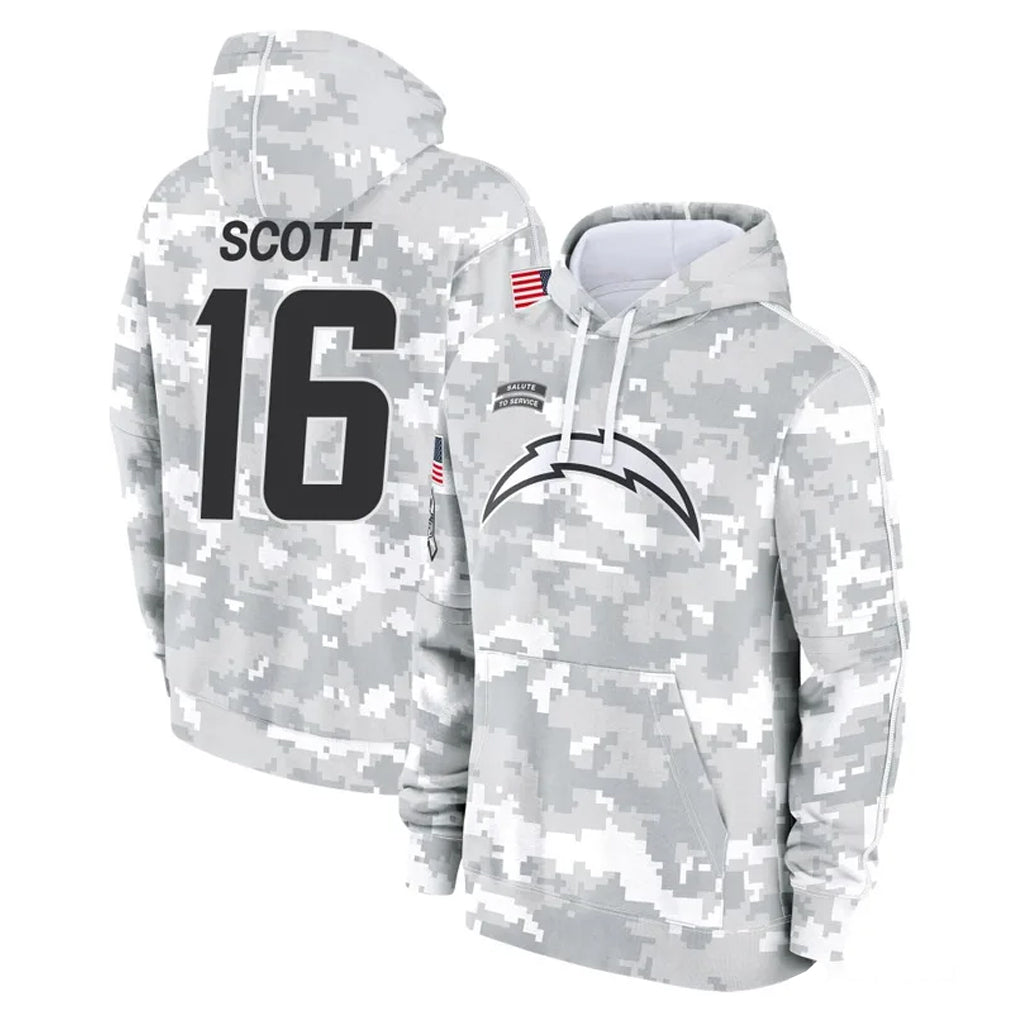 Perkns LA.Chargers #16 J.K. Scott Player Arctic Camo Salute to Service Hoodies Limited Game Stitched Jerseys