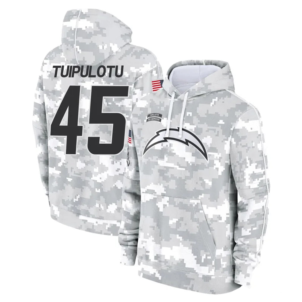 Perkns LA.Chargers #45 Tuli Tuipulotu Player Arctic Camo Salute to Service Hoodies Limited Game Stitched Jerseys