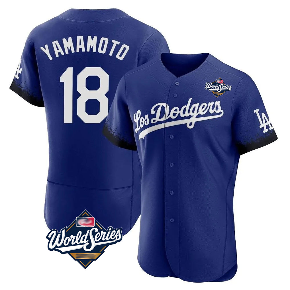 Perkns LA.Dodgers #18 Yoshinobu Yamamoto Player Royal World Series City Connect Elite Home Stitched Jerseys