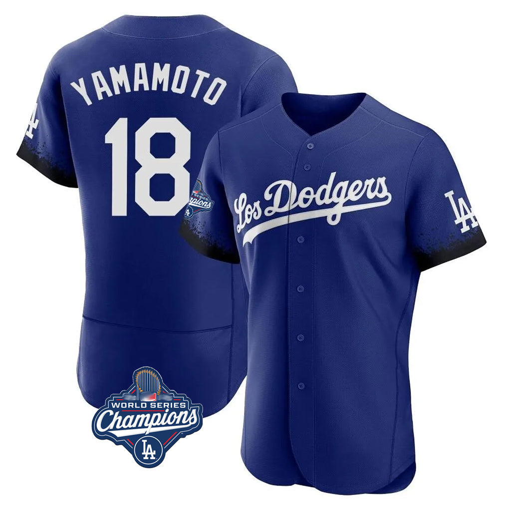 Perkns LA.Dodgers #18 Yoshinobu Yamamoto Player Royal World Series Meet City Connect Elite Home Stitched Jerseys