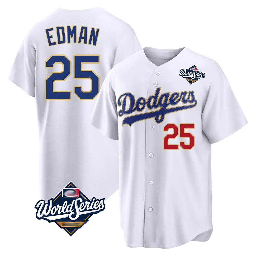 Perkns LA.Dodgers #25 Tommy Edman Player Gold White World Series 2026 Collection Stadium Limited Stitched Jerseys
