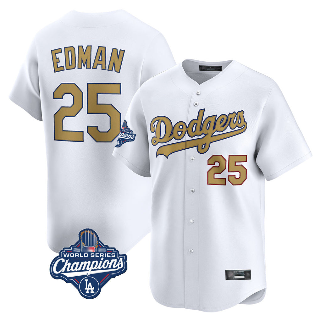 Perkns LA.Dodgers #25 Tommy Edman Player Gold World Series Meet Collection Limited Home Stitched Jerseys