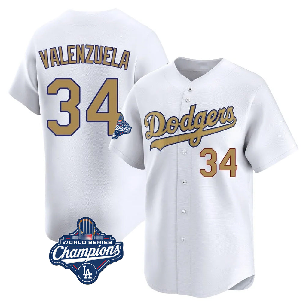 Perkns LA.Dodgers #34 Fernando Valenzuela Player Gold World Series Meet Collection Limited Home Stitched Jerseys
