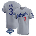 Perkns LA.Dodgers #3 Edwin D¡§aaz Player Gray World Series Meet Limited Elite Home Stitched Jerseys