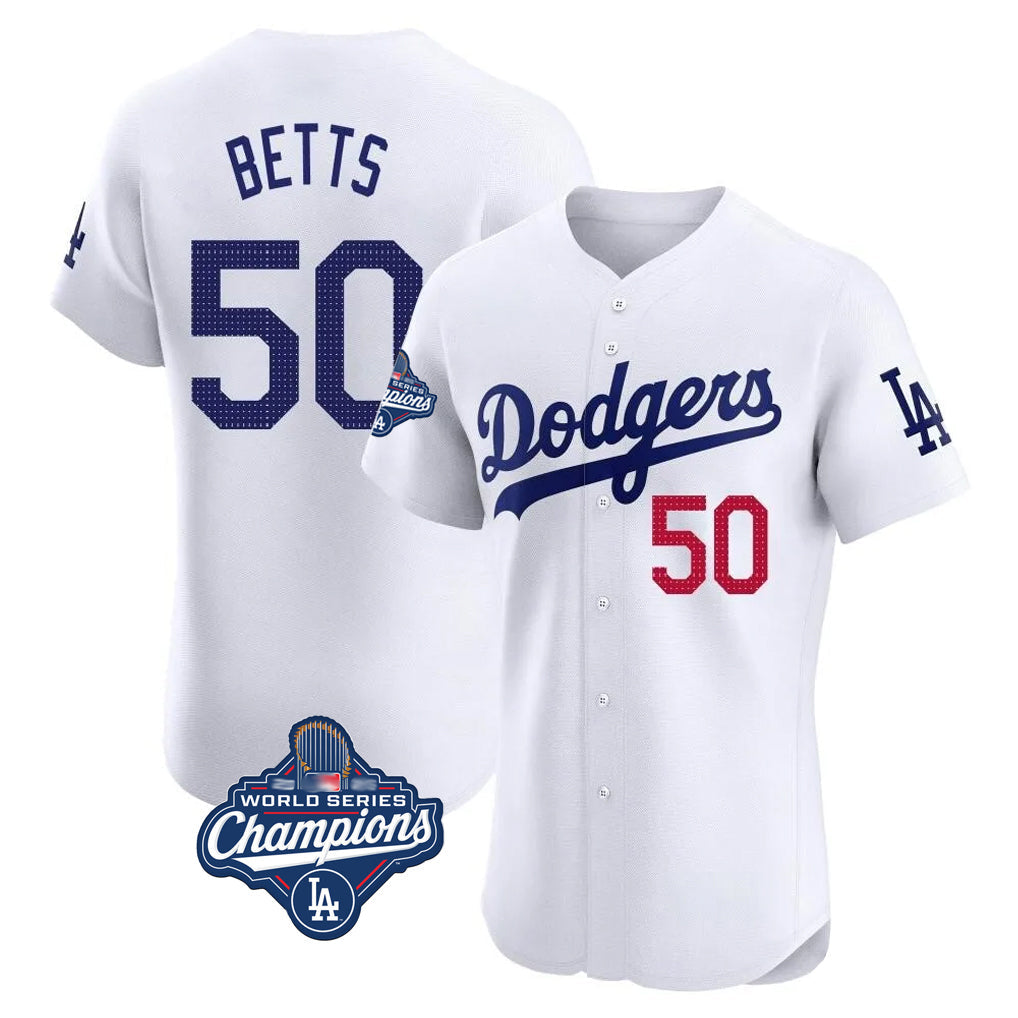 Perkns LA.Dodgers #50 Mookie Betts Player White World Series Meet Limited Elite Home Stitched Jerseys