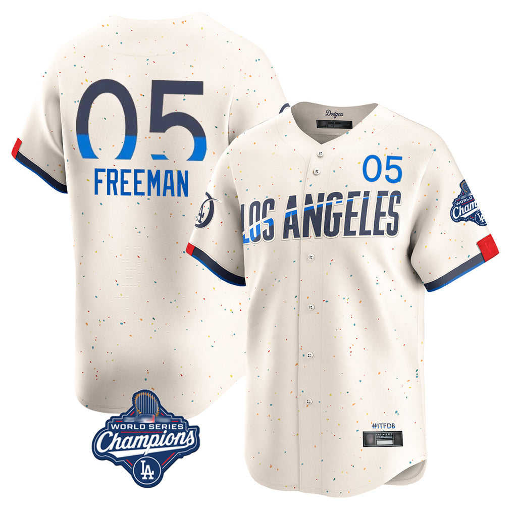 Perkns LA.Dodgers #5 Freddie Freeman Player Cream World Series Meet City Connect Limited Home Stitched Jerseys