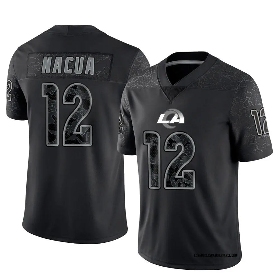 Perkns LA.Rams #12 Puka Nacua Player Black REFLECTIVE Limited Stitched Jerseys