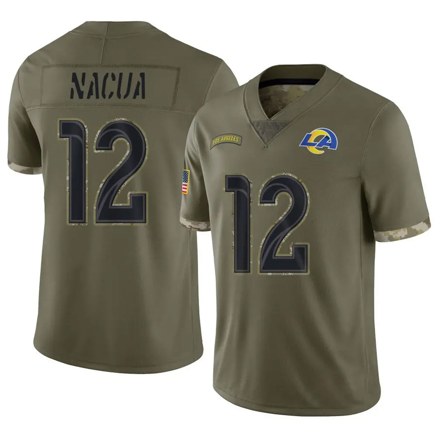 Perkns LA.Rams #12 Puka Nacua Player Salute To Service Olive Stitched Jerseys
