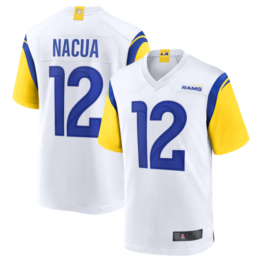 Perkns LA.Rams #12 Puka Nacua White Game Player Jersey American Stitched Jerseys