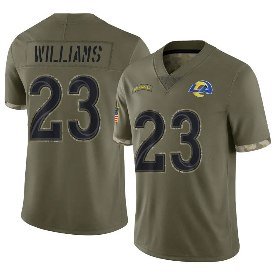 Perkns LA.Rams #23 Kyren Williams Player Salute To Service Olive Stitched Jerseys