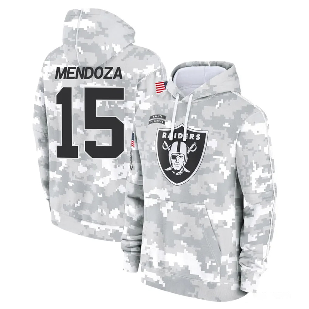 Perkns LV.Raiders #15 Fernando Mendoza Player Arctic Camo Salute to Service Hoodies Limited Game Stitched Jerseys