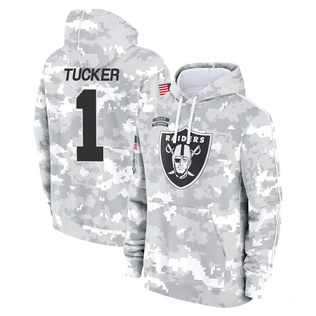 Perkns LV.Raiders #1 Tre Tucker Player Arctic Camo Salute to Service Hoodies Limited Game Stitched Jerseys