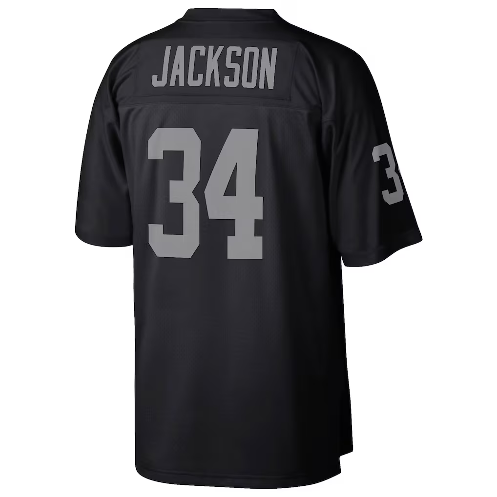 Perkns LV.Raiders #34 Bo Jackson Mitchell & Ness Black Legacy Replica Stitched Jerseys