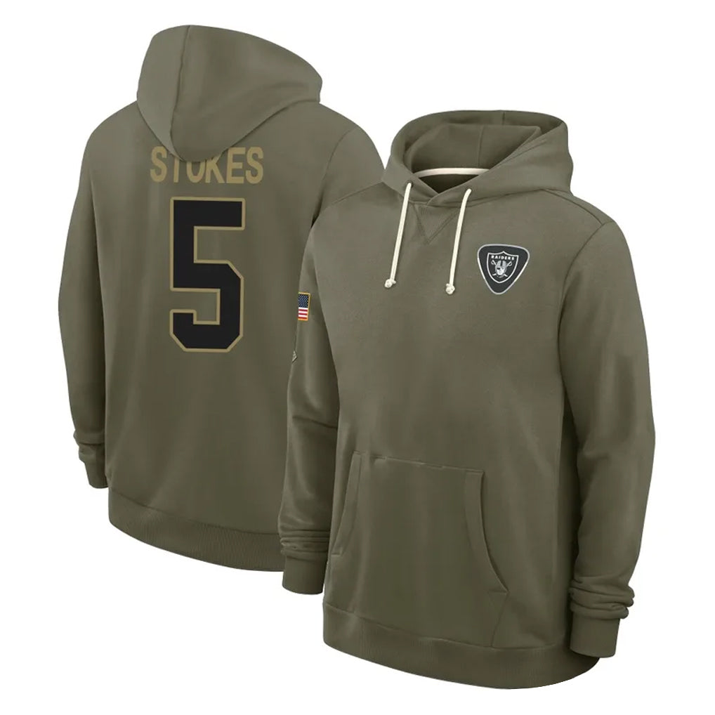 Perkns LV.Raiders #5 Eric Stokes Player Olive Salute to Service Pullover Hoodies Limited Stitched Jerseys