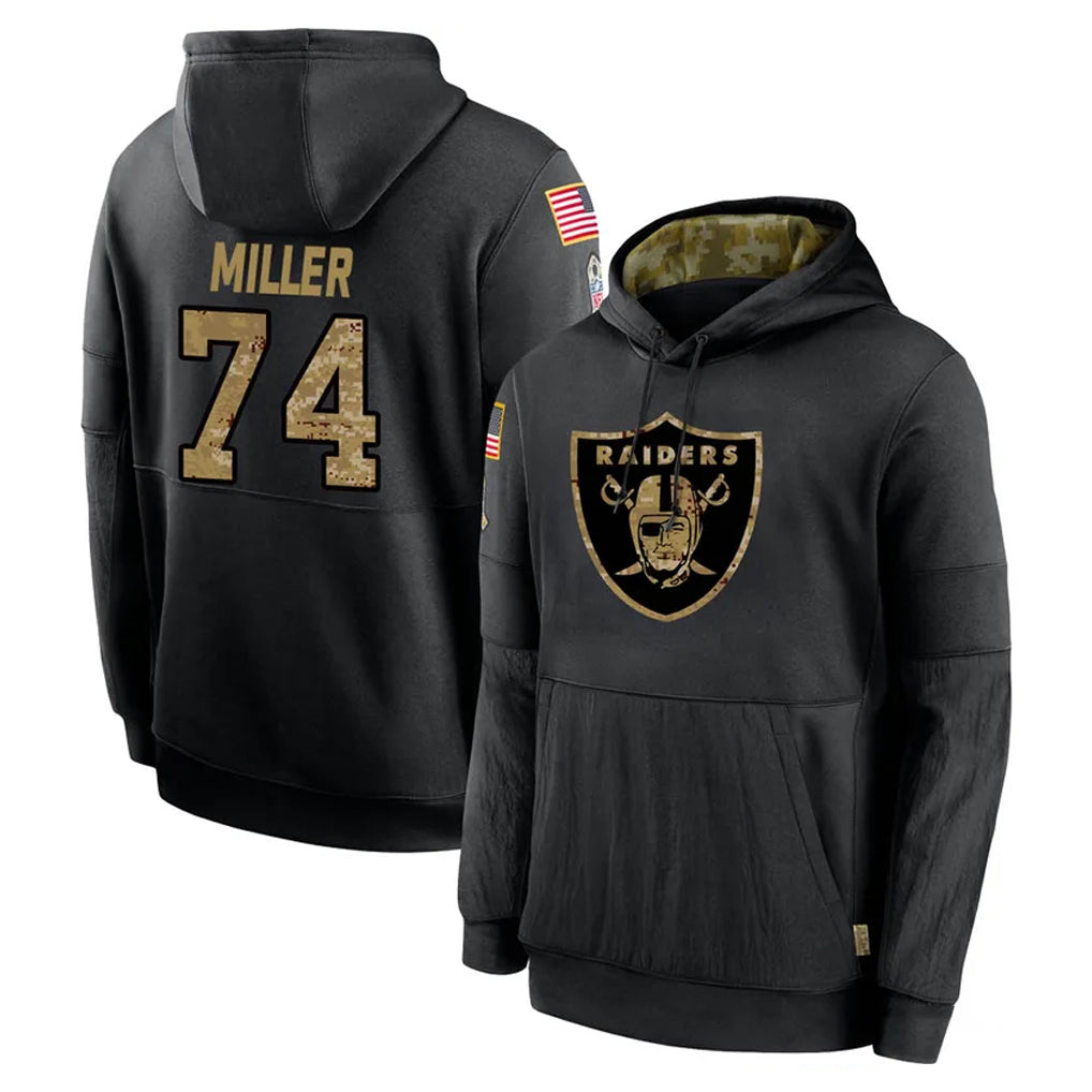 Perkns LV.Raiders #74 Kolton Miller Player Black Salute to Service Hoodies Limited Game Stitched Jerseys