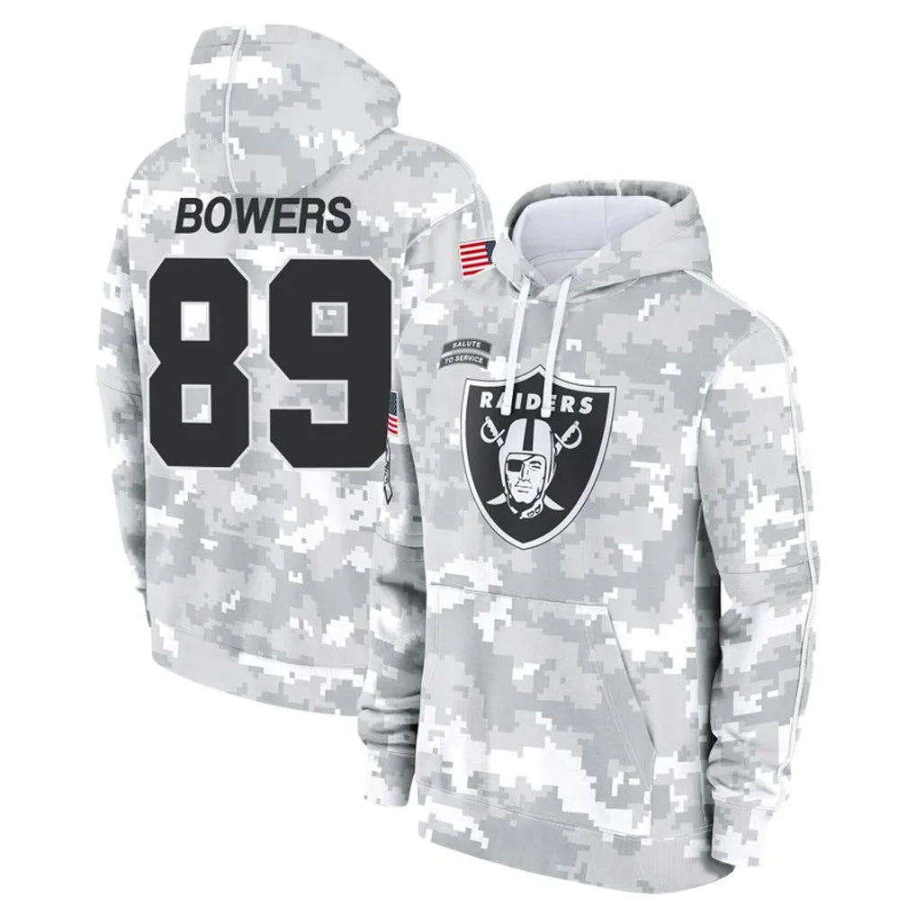 Perkns LV.Raiders #89 Brock Bowers Player Arctic Camo Salute to Service Hoodies Stitched Jerseys