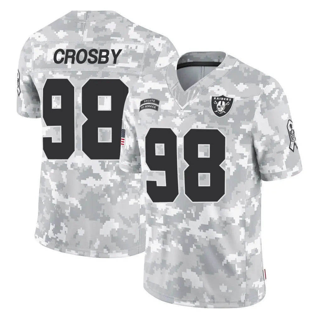 Perkns LV.Raiders #98 Maxx Crosby Player Arctic Camo Salute To Service Limited Game Stitched Jerseys