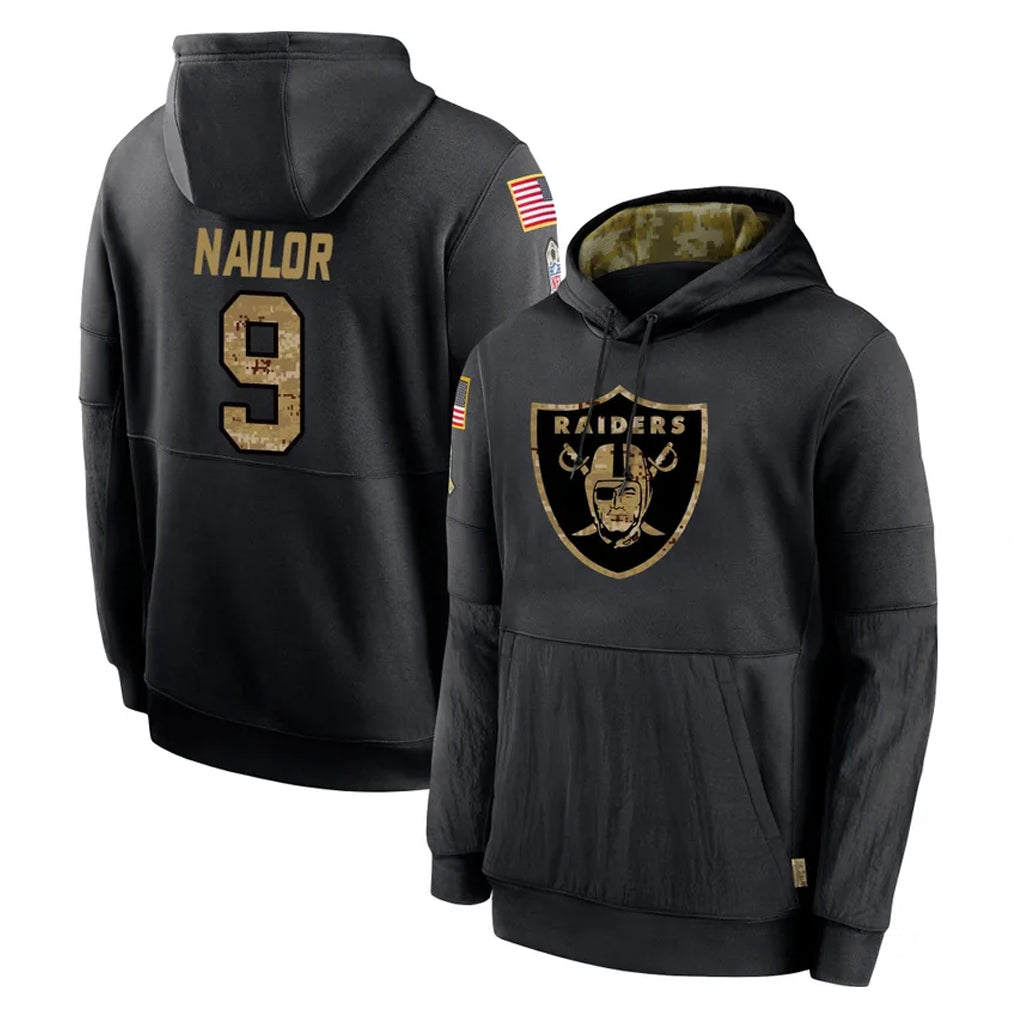 Perkns LV.Raiders #9 Jalen Nailor Player Black Salute to Service Hoodies Limited Game Stitched Jerseys