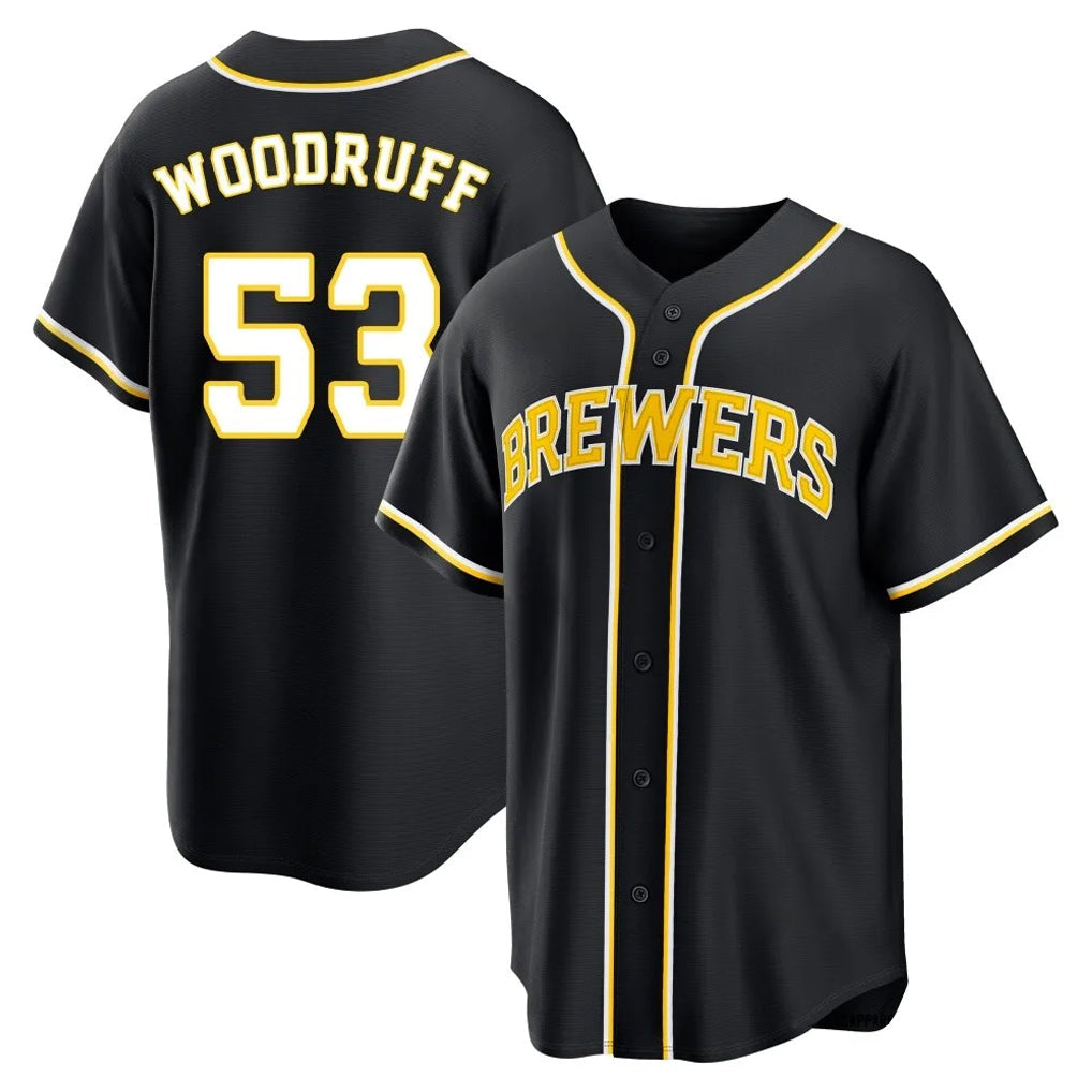 Perkns M.Brewers #53 Brandon Woodruff Player Black Fashion Out Home Game Stitched Jerseys