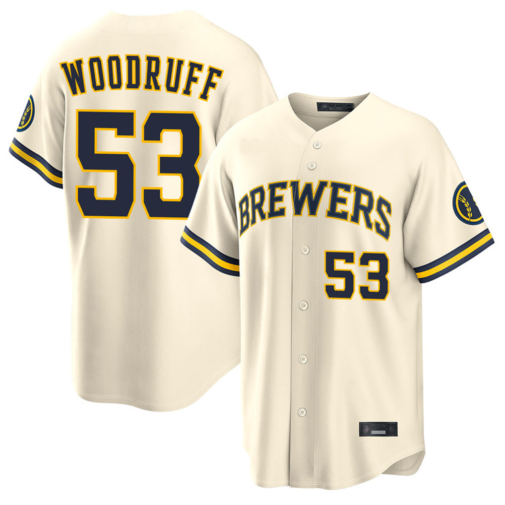 Perkns M.Brewers #53 Brandon Woodruff Player Cream Home Limited Stitched Jerseys