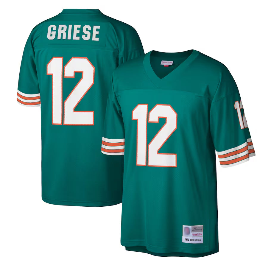 Perkns M.Dolphins #12 Bob Griese Player Mitchell & Ness Aqua Legacy Replica Stitched Jerseys