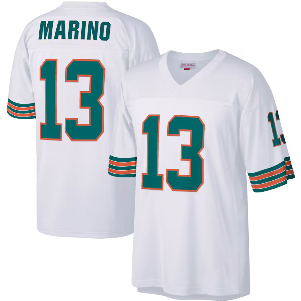 Perkns M.Dolphins #13 Dan Marino Mitchell & Ness White Big & Tall 1984 Retired Player Replica Stitched Jerseys