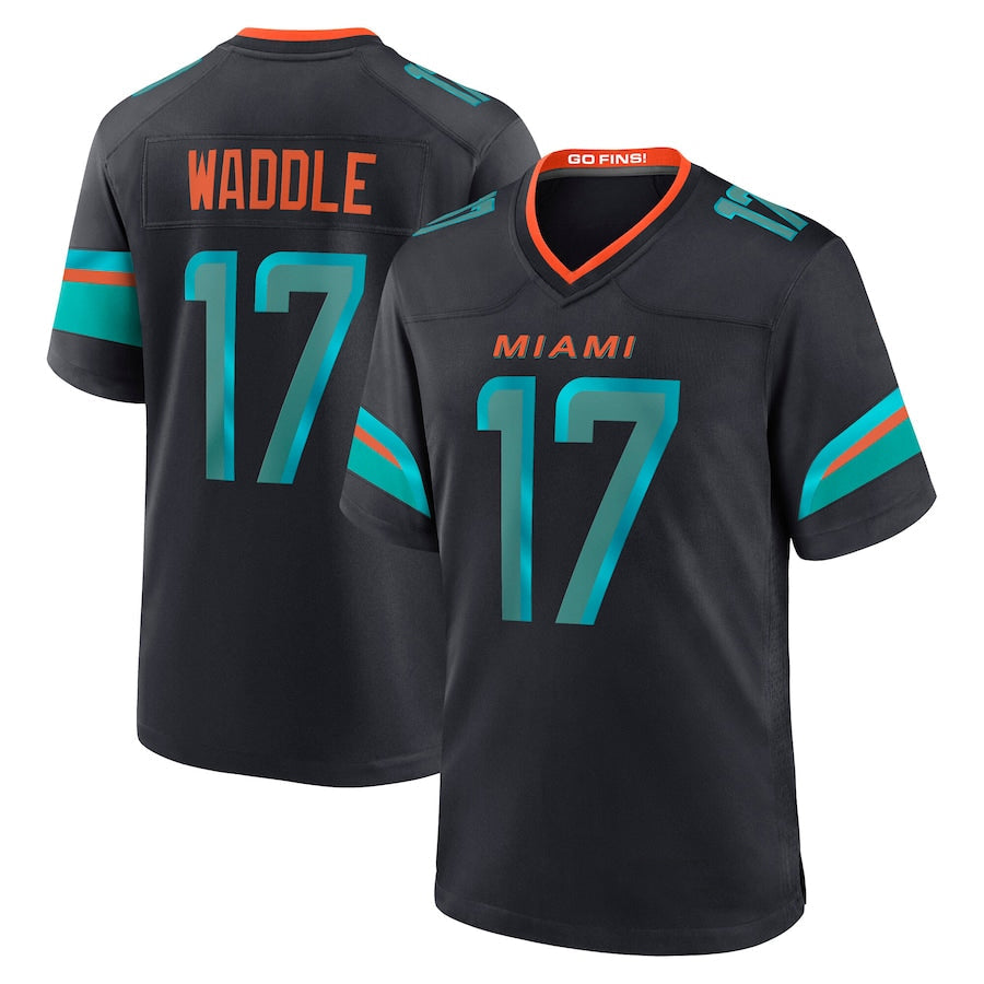 Perkns M.Dolphins #17 Jaylen Waddle Player Blue Rivalries Collection Game Stitched Jerseys