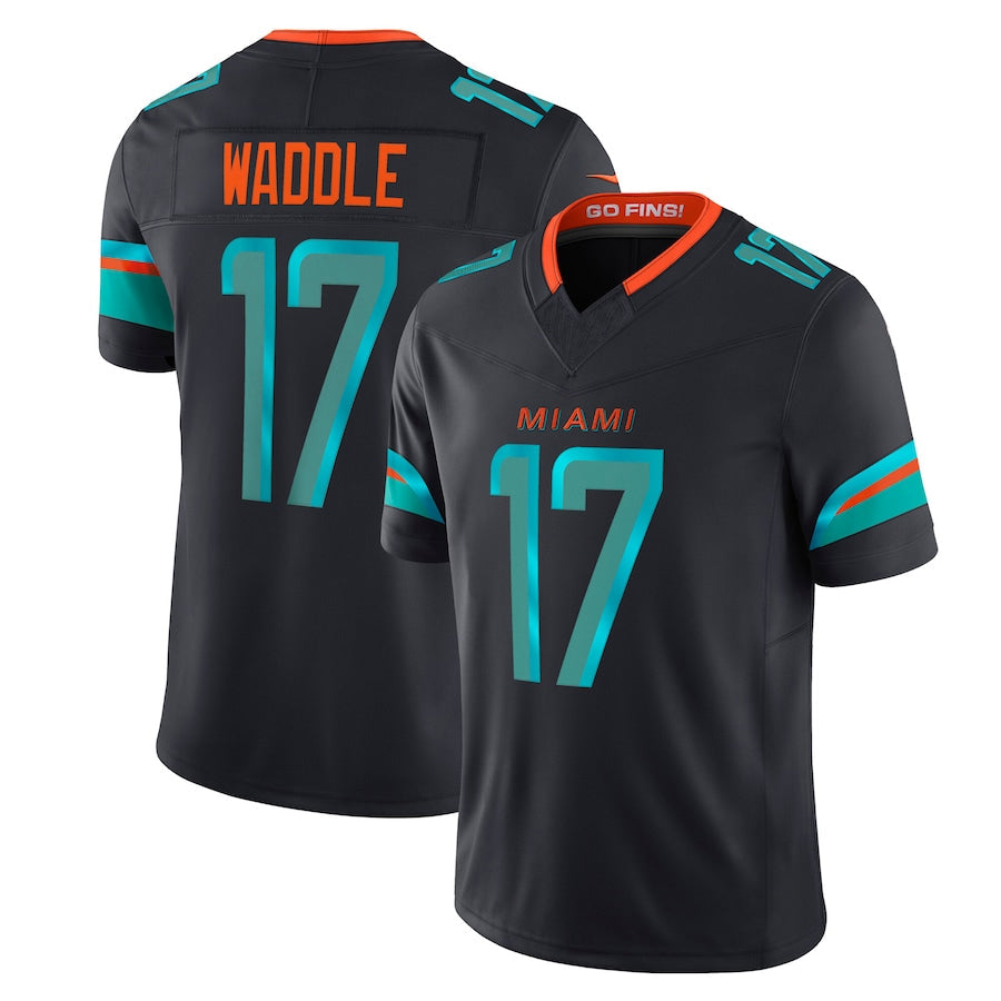 Perkns M.Dolphins #17 Jaylen Waddle Player Blue Rivalries Collection Vapor Limited Stitched Jerseys