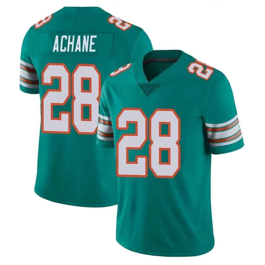 Perkns M.Dolphins #28 De'Von Achane Player Aqua Limited Alternate Vapor Untouchable Home Game Stitched Jerseys
