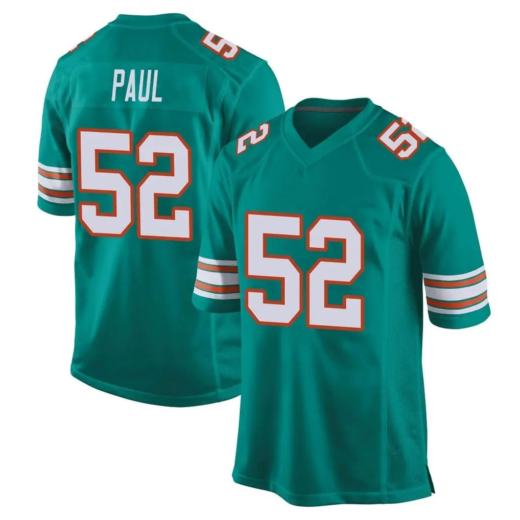 Perkns M.Dolphins #52 Patrick Paul Player Aqua Alternate Home Game Stitched Jerseys