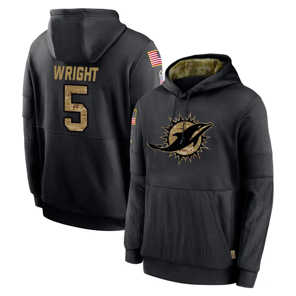 Perkns M.Dolphins #5 Jaylen Wright Player Black Salute to Service Hoodies Limited Game Stitched Jerseys