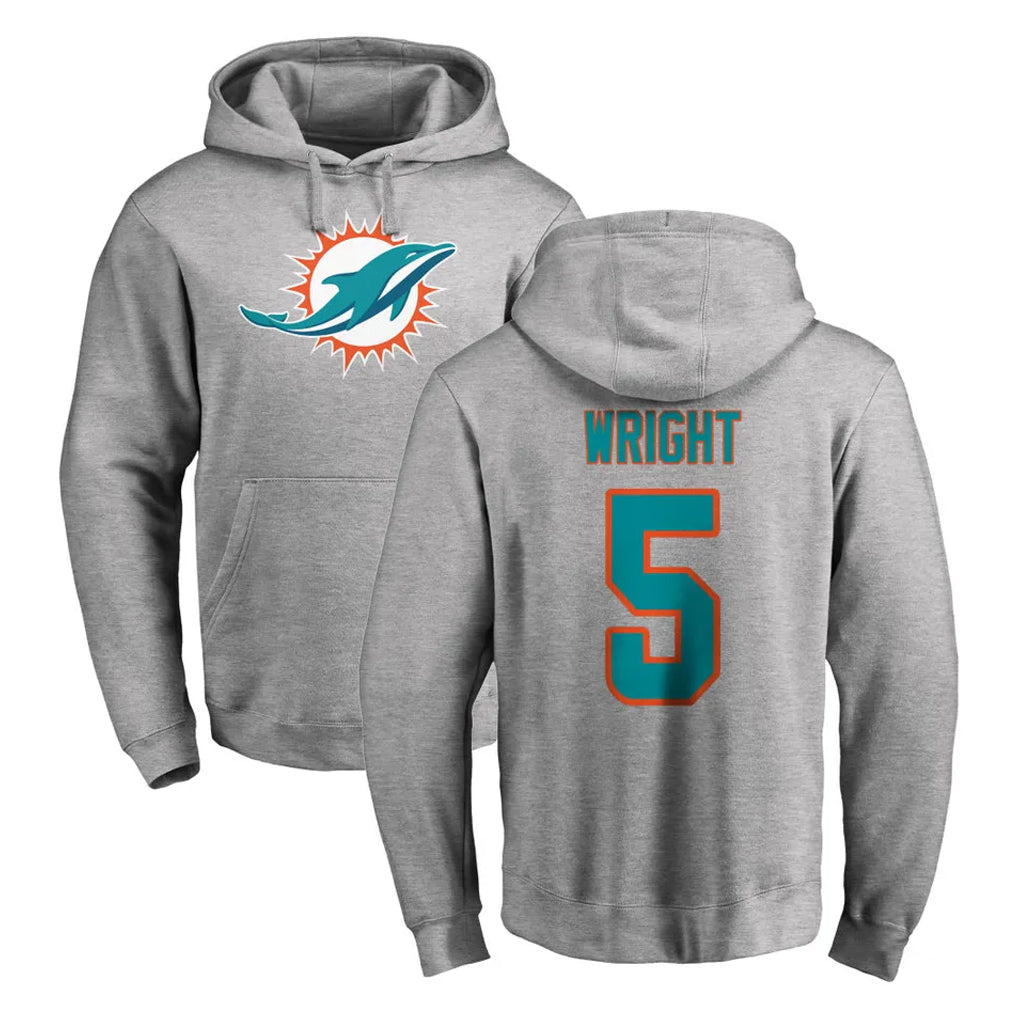 Perkns M.Dolphins #5 Jaylen Wright Player Gray LOGO Pullover Hoodies Limited Stitched Jerseys