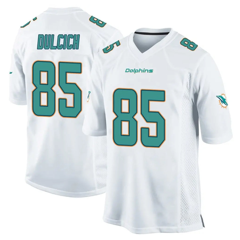 Perkns M.Dolphins #85 Greg Dulcich Player White Home Game Stitched Jerseys