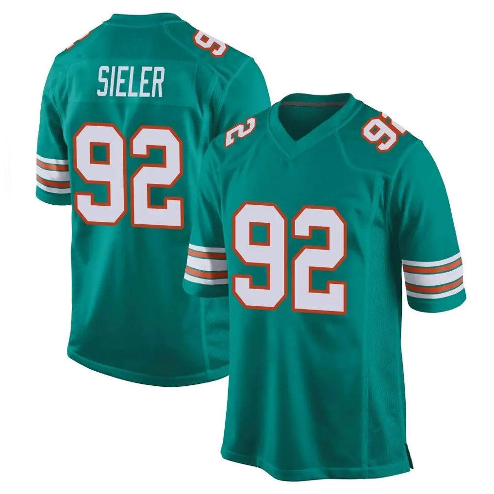 Perkns M.Dolphins #92 Zach Sieler Player Aqua Alternate Home Game Stitched Jerseys