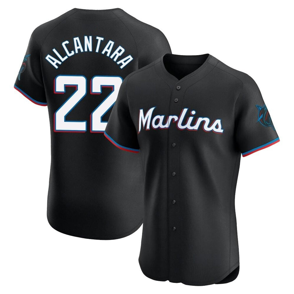 Perkns M.Marlins #22 Sandy Alcantara Player Black Vapor Home Limited Elite Stitched Jerseys