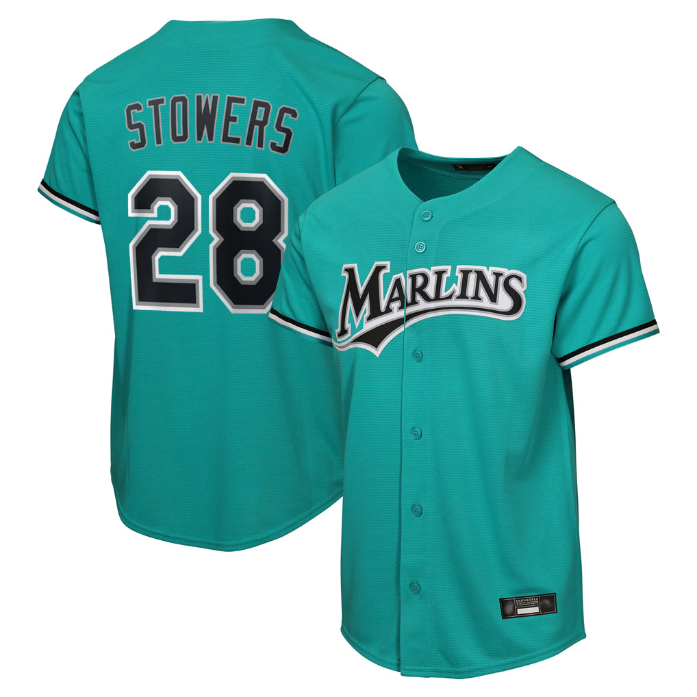 Perkns M.Marlins #28 Kyle Stowers Player Teal Home Game Stitched Jerseys