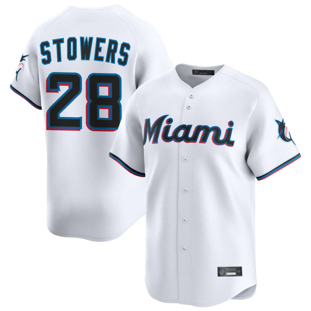 Perkns M.Marlins #28 Kyle Stowers Player White  Home Limited Stitched Jerseys