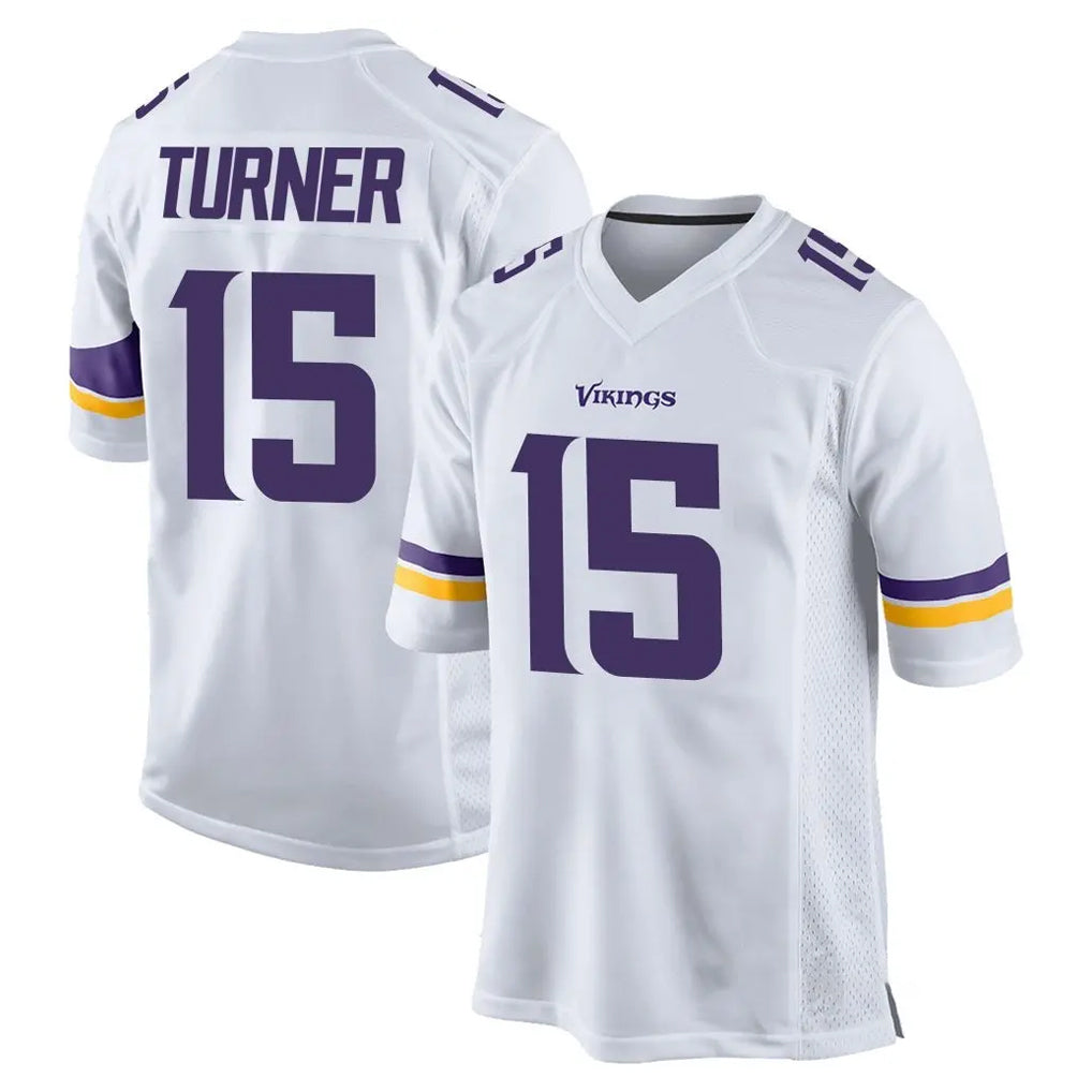 Perkns MN.Vikings #15 Dallas Turner Player White Home Game Stitched Jerseys