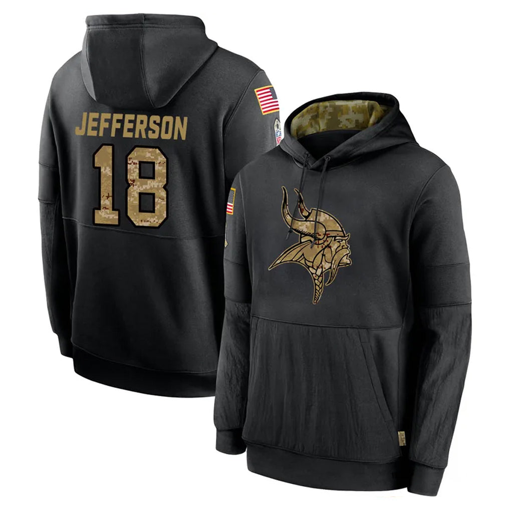 Perkns MN.Vikings #18 Justin Jefferson Player Black Salute to Service Hoodies Limited Game Stitched Jerseys