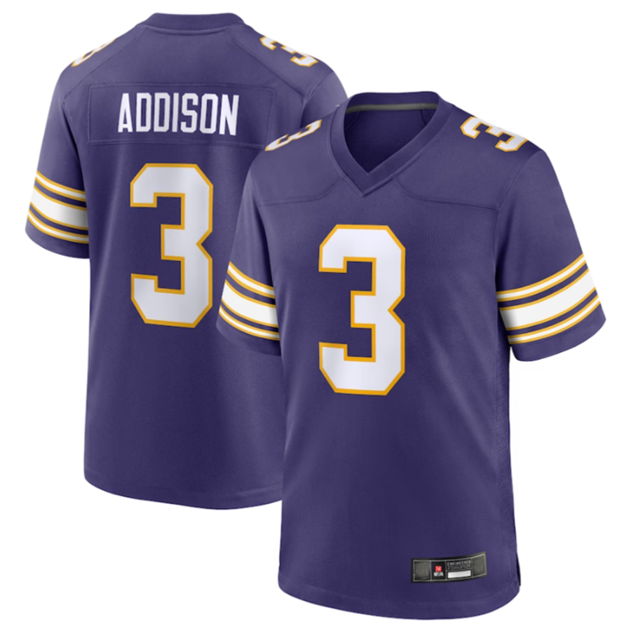 Perkns MN.Vikings #3 Jordan Addison Purple Classic Player Game American Stitched Jerseys