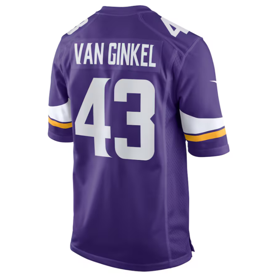 Perkns MN.Vikings #43 Andrew Van Ginkel Purple Team Game Jersey Stitched American Stitched Jerseys