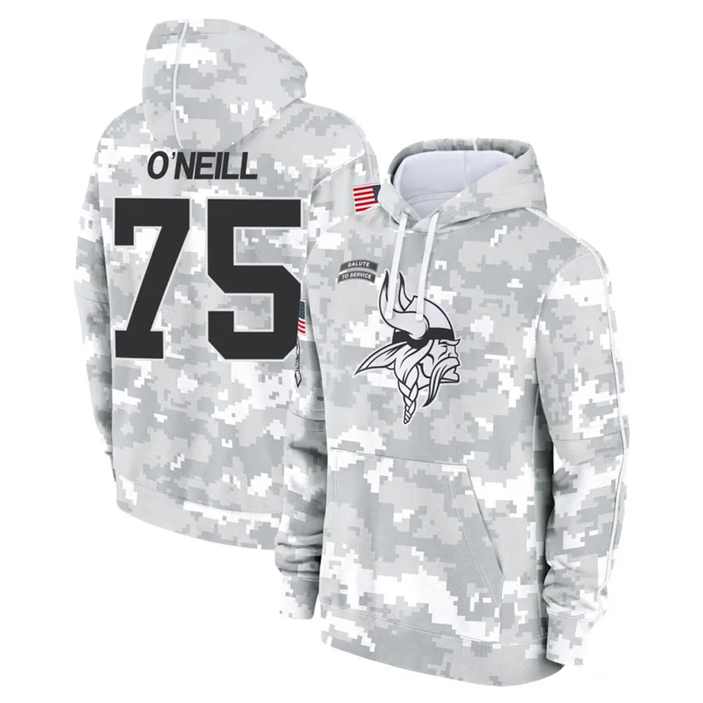Perkns MN.Vikings #75 Brian O'Neill Player Arctic Camo Salute to Service Pullover Hoodies Limited Game Stitched Jerseys
