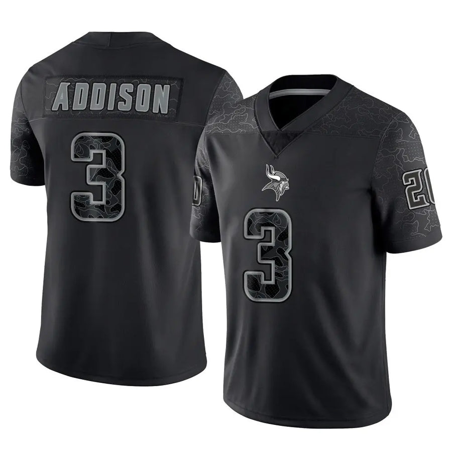 Perkns MN.Vikings #3 Jordan Addison Player Black REFLECTIVE Limited Stitched Jerseys