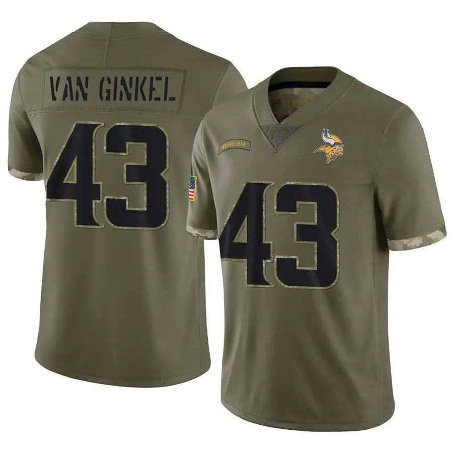 Perkns MN.Vikings #43 Andrew Van Ginkel Player Salute To Service Limited Olive Stitched Jerseys