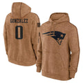 Perkns NE.Patriots #0 Christian Gonzalez Player Brown Salute to Service Pullover Hoodies Limited Game Stitched Jerseys