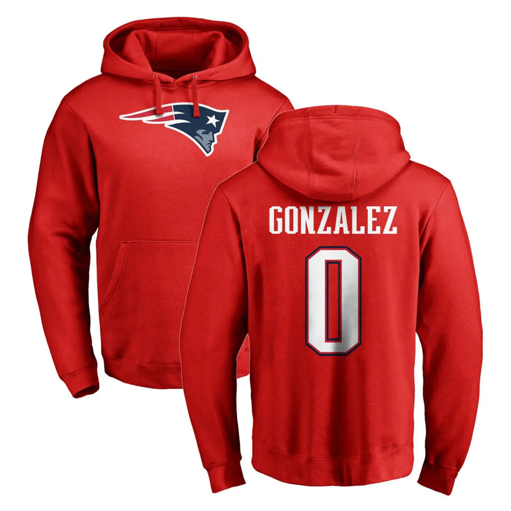 Perkns NE.Patriots #0 Christian Gonzalez Player Red LOGO Pullover Hoodies Home Game Stitched Jerseys