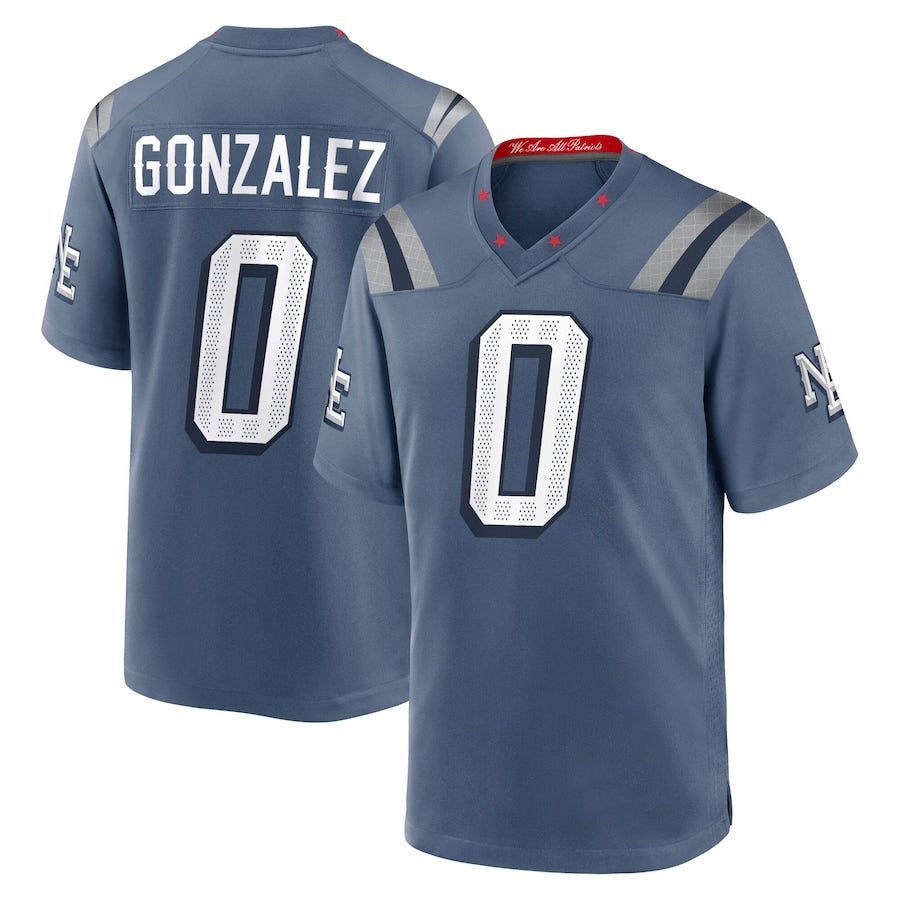 Perkns NE.Patriots #0 Christian Gonzalez Player Storm Blue Rivalries Collection Game Stitched Jerseys