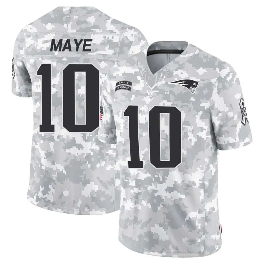Perkns NE.Patriots #10 Drake Maye Player Arctic Camo Salute to Service Limited Stitched Jerseys